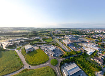 High angle view of townscape against sky