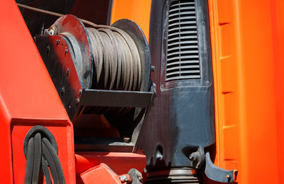 Low angle view of pulley on fire engine