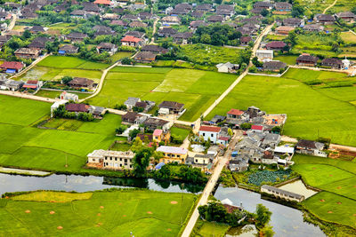 High angle view of townscape bac son, lang son, vietnam