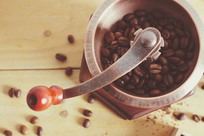 High angle view of coffee beans