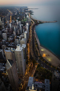 High angle view of city at waterfront