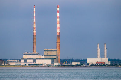 Dublin, ireland, november 12, 2021. the iconic chimneys of poolbeg generating station