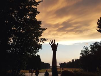 Silhouette man by tree against sky during sunset