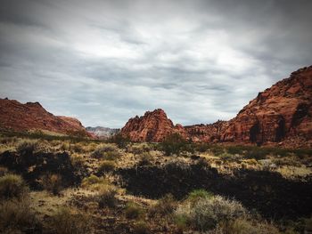 View of landscape against cloudy sky