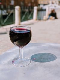 Close-up of wineglass on table