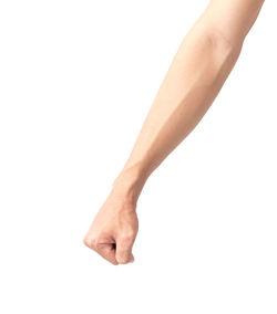 Close-up of woman hand against white background