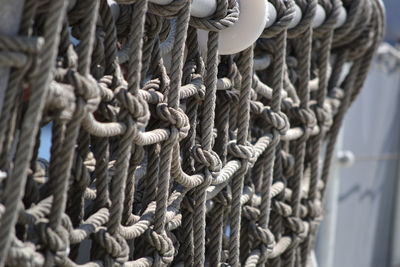 Close-up of ropes tied on rope