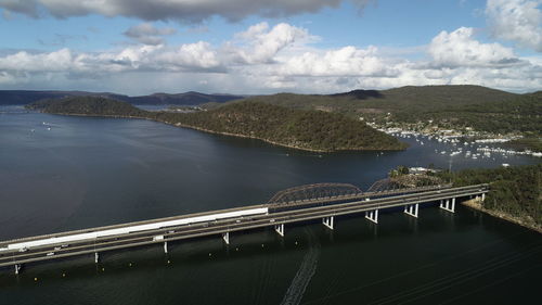 Bridge over river against sky