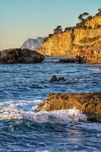 Scenic view of sea against clear sky