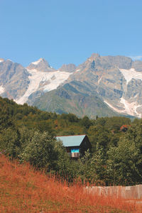 Scenic view of mountains against clear sky