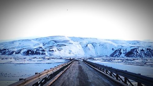 Scenic view of snow covered mountains