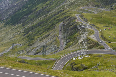 High angle view of road amidst trees