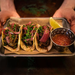 High angle view of food on table