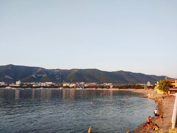 Scenic view of lake against clear sky