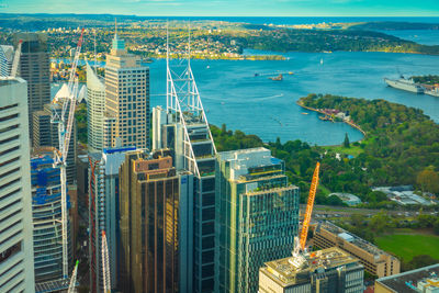 High angle view of buildings in city