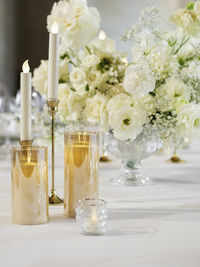 Close-up of christmas decorations on table