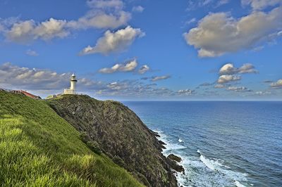 Cape byron light near the town of byron bay at sunset