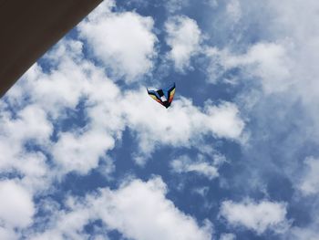 Low angle view of bird flying in sky