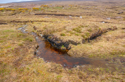 High angle view of stream on field