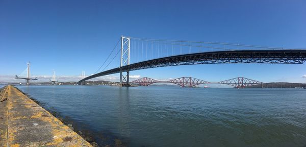 Bridges over firth of forth against blue sky