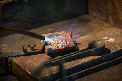 Close-up of torch welding metal in industry