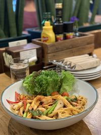 Close-up of meal served on table