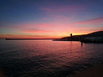 Scenic view of sea against sky at sunset