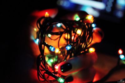 Close-up of illuminated christmas lights