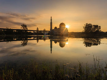 Scenic view of lake during sunset