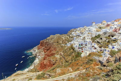 View on oia island by beautiful day, greece