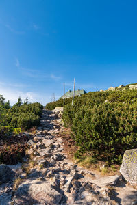 Scenic view of land against blue sky