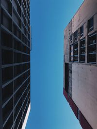 Low angle view of office building against clear blue sky