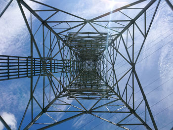 Low angle view of electricity pylon against sky