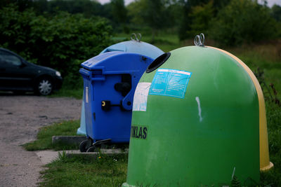 Close-up of mailbox on field