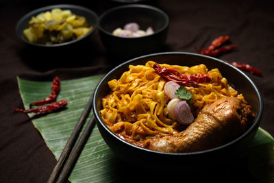 Close-up of food in bowl on table