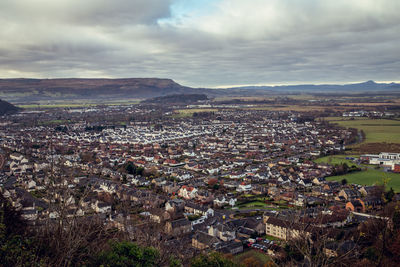 High angle view of town against sky