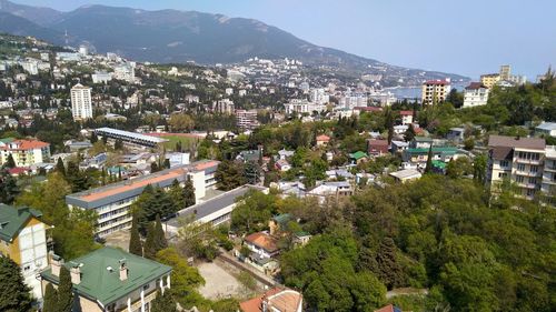 High angle view of buildings in city