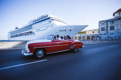 Red car in city