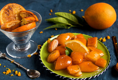Close-up of orange fruit on table