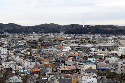 High angle view of townscape against sky