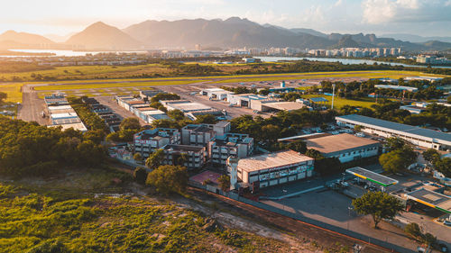 High angle view of townscape against sky