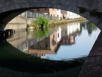 Reflection of bridge on river