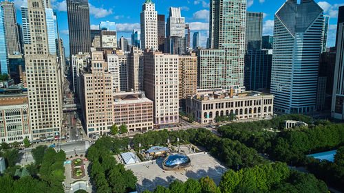 High angle view of buildings in city