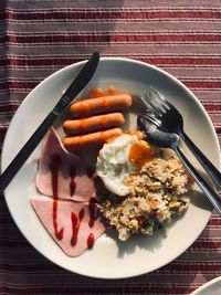 High angle view of breakfast served in plate