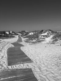 Scenic view of beach against clear sky