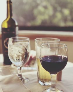 Close-up of beer in glass on table