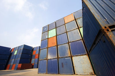 Row of stacking containers of freight import/export and shipping logistics transport industrial.