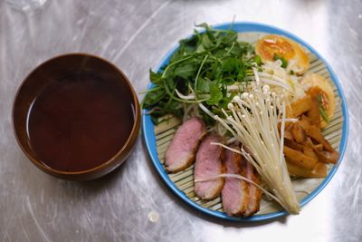 Close-up of meal served on table