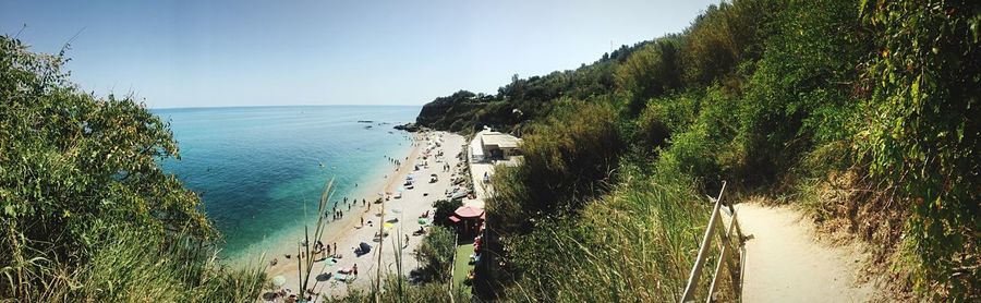 High angle view of sea against clear sky