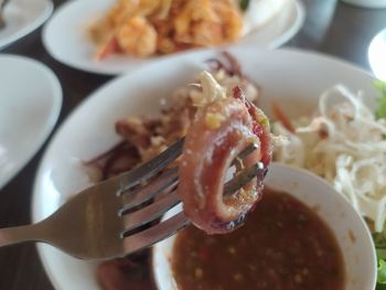 Close-up of breakfast served on table